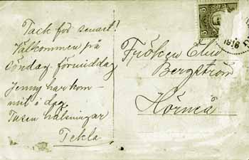 Tekla skriver vykort 1916